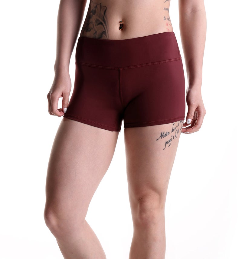 Tough Mode Women's 3" Athletic Workout Volleyball Running WOD Compression Shorts Burgundy - Image 2